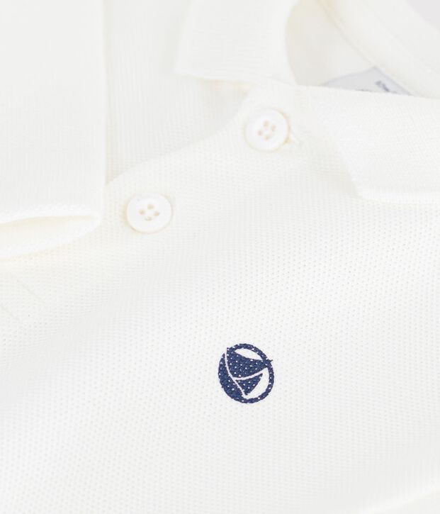 Effen katoenen babypolo met lange mouwen wit