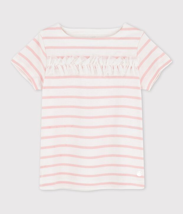 Katoenen T-shirt met korte mouwen voor meisjes wit/roze