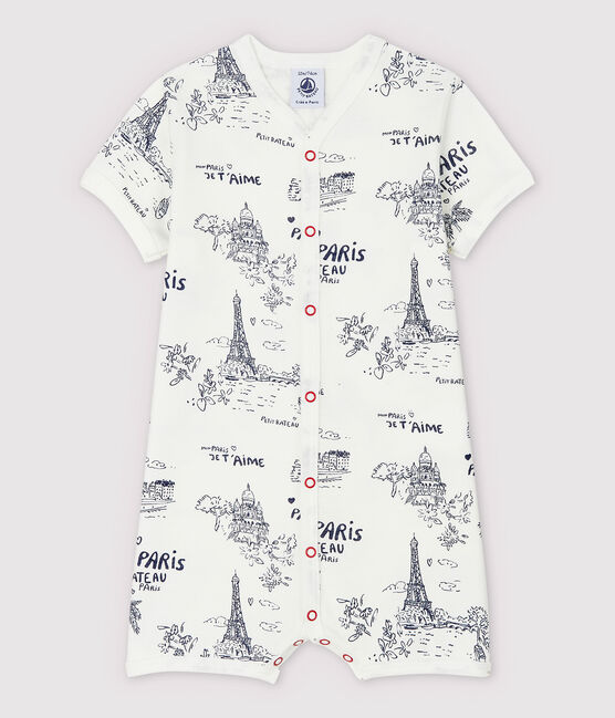 Combicourt toile de Jouy Paris bébé en coton blanc MARSHMALLOW/bleu MEDIEVAL
