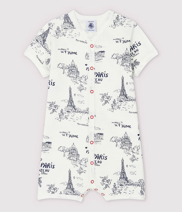 Combicourt toile de Jouy Paris b&eacute;b&eacute; en coton blanc/bleu