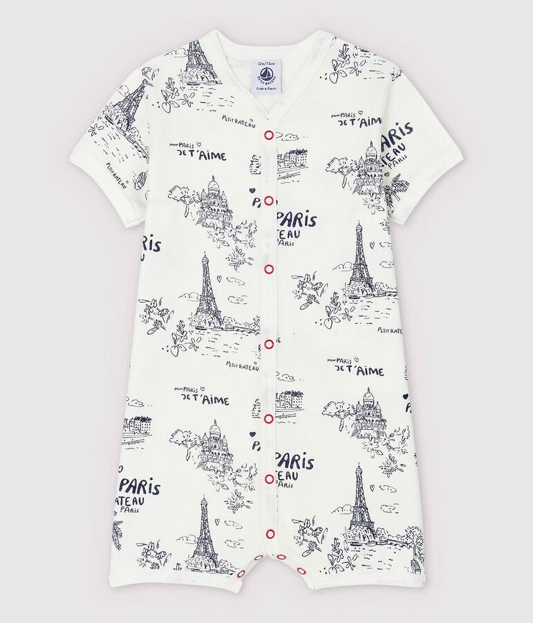 Combicourt toile de Jouy Paris b&eacute;b&eacute; en coton blanc/bleu