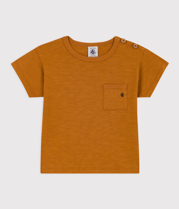 T-shirt met korte mouwen in gevlamde jersey voor babyjongens. bruin