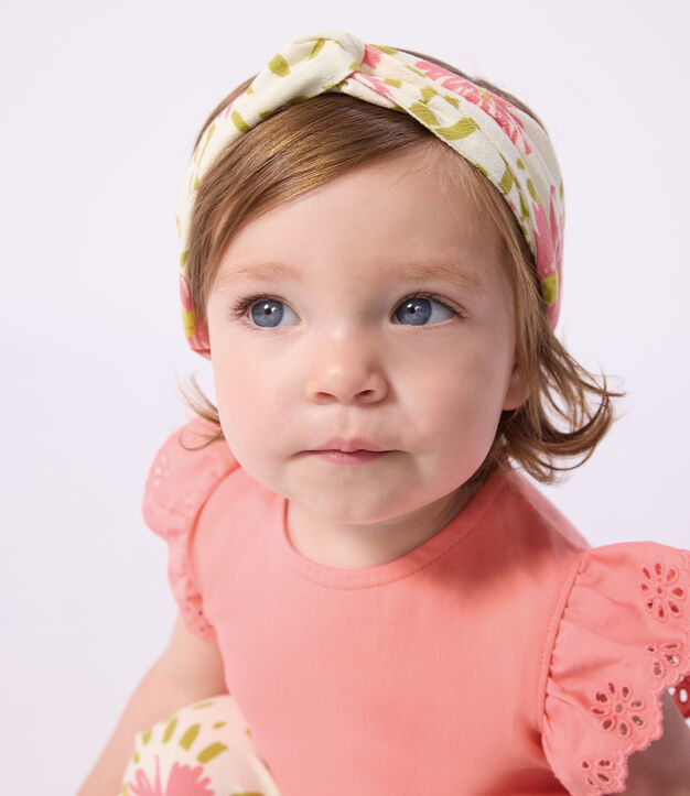 Bandeau b&eacute;b&eacute; fille en cr&eacute;pon imprim&eacute; fleuri blanc/multicouleur