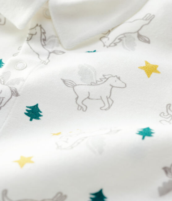 Voetloze babypyjama met col van katoen wit MARSHMALLOW/wit MULTICO