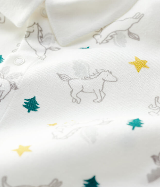 Dors-bien sans pieds &agrave; col b&eacute;b&eacute; en coton blanc/multicouleur