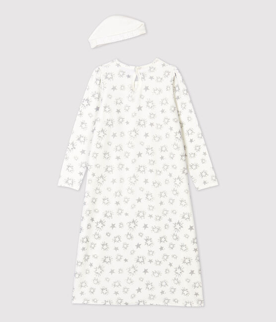 Meisjes prinsessennachthemd van fluweel wit MARSHMALLOW/grijs ARGENT