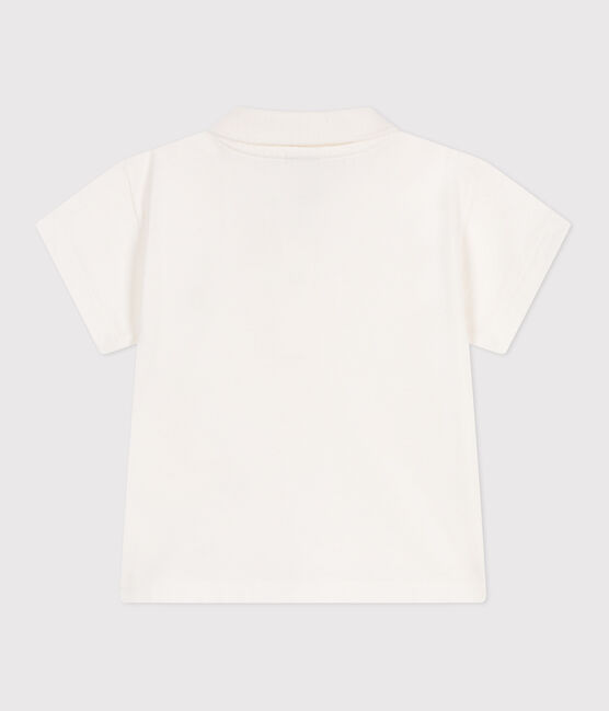 Effen katoenen babypolo met korte mouwen wit MARSHMALLOW