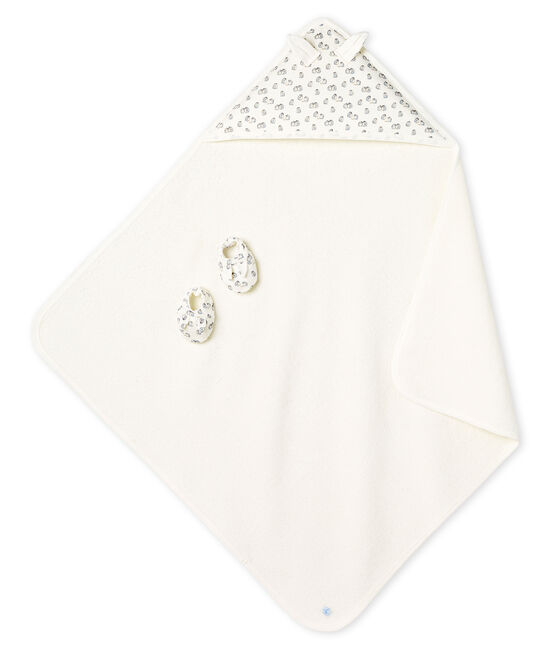 Coffret carré de bain et chaussons bébé en BE et côte blanc MARSHMALLOW/gris SCULPTURE/ MULTICO