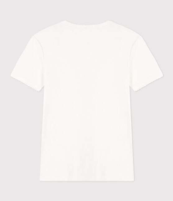 L'Iconique T-shirt met korte mouw en kartelrandje van effen ribstof voor dames wit ECUME