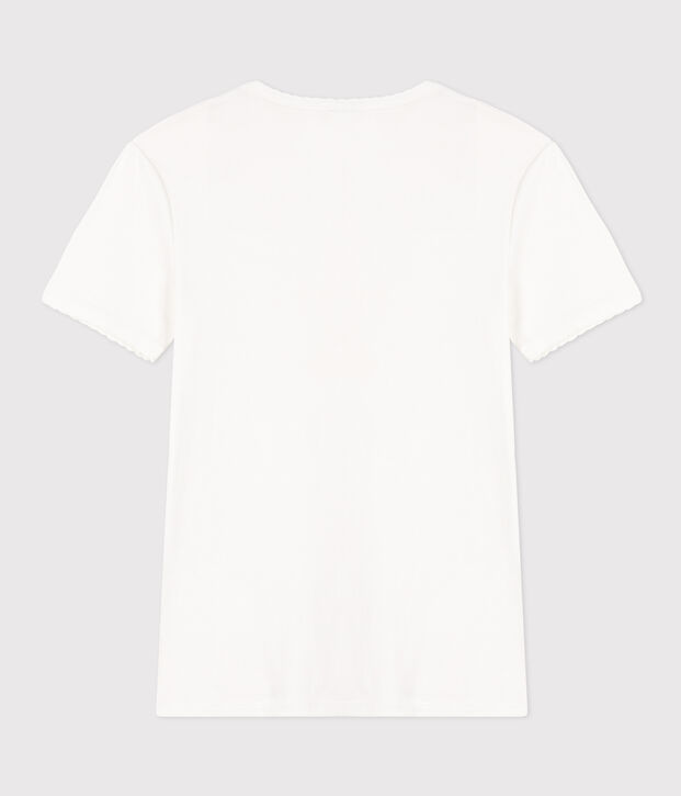 L'Iconique T-shirt met korte mouw en kartelrandje van effen ribstof voor dames wit