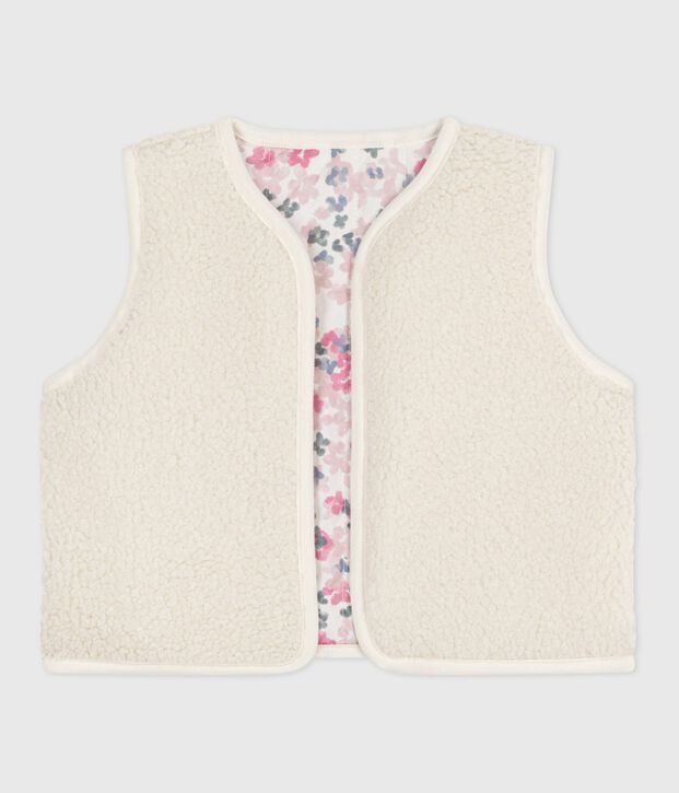 Gilet b&eacute;b&eacute; en popeline de coton et sherpa sans manche imprim&eacute; &eacute;cru/multicouleur