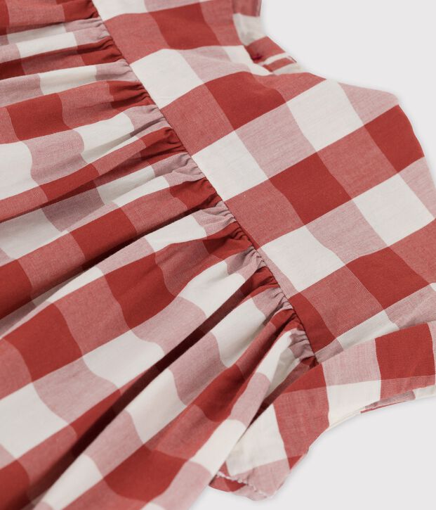 Popeline vichy babyjurkje bruin/ecru