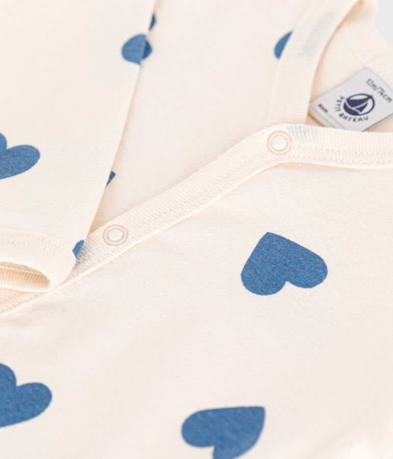 Katoenen babypyjama zonder voetjes met print ecru/blauw