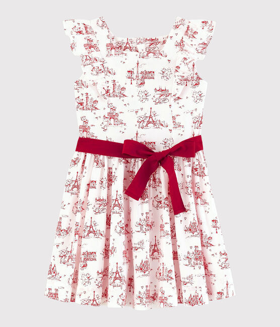 Robe manches courtes en popeline enfant fille blanc MARSHMALLOW/rouge TERKUIT