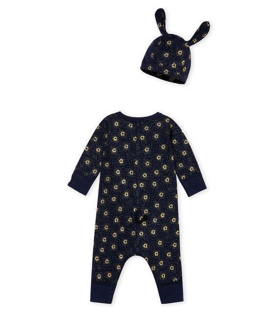 Combinaison et bonnet bébé garçon bleu SMOKING/jaune DORE