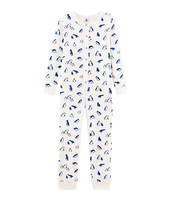 Lange unisex set van extra warme geruwde bouclébadstof wit MARSHMALLOW/blauw MAJOR