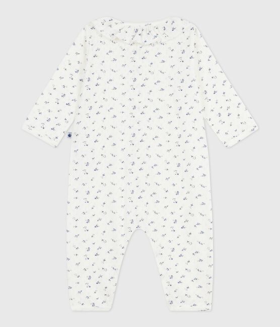 Pyjama bébé en coton ajouré sans pieds avec col imprimé fleuri blanc MARSHMALLOW/blanc MULTICO