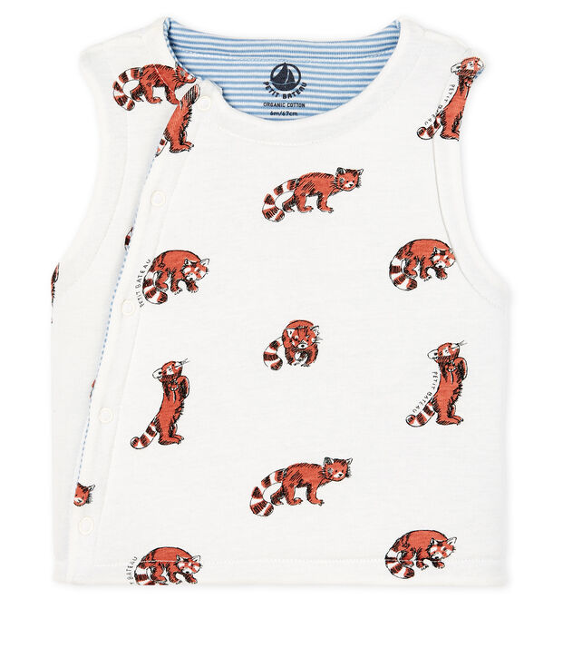 Gilet sans manches r&eacute;versible b&eacute;b&eacute; gar&ccedil;on en c&ocirc;te ouatin&eacute;e blanc/multicouleur