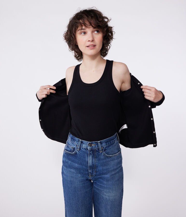 Cardigan femme en coton uni noir