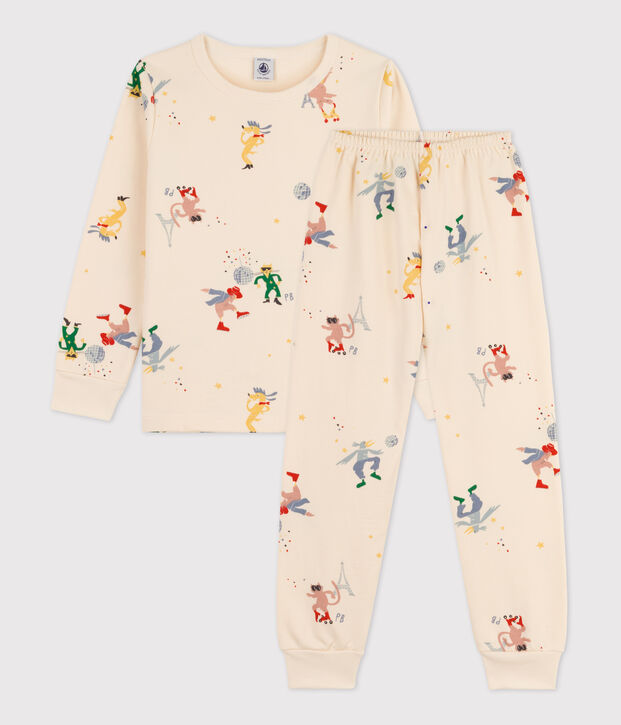 Pyjama phosphorescent en molleton  enfant &eacute;cru/multicouleur