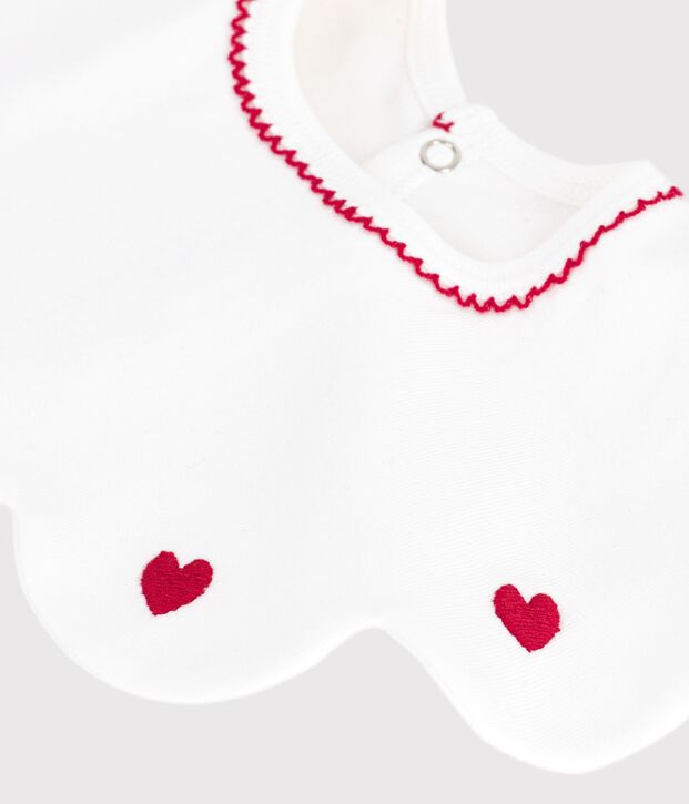 Bavoir b&eacute;b&eacute; en coton avec c&oelig;urs brod&eacute;s blanc