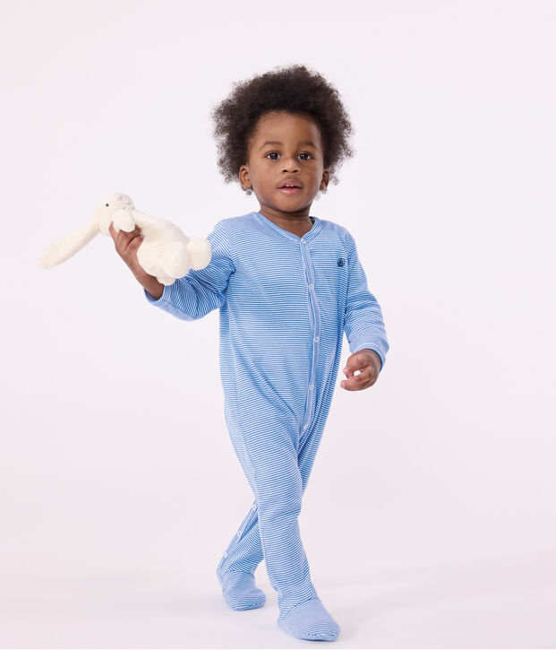 Pyjama b&eacute;b&eacute; en coton &agrave; rayures bleu/blanc