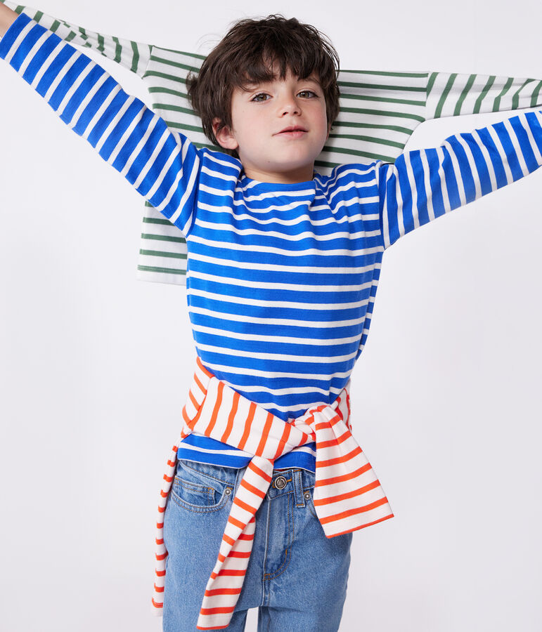 Uniseks katoenen marineshirt met lange mouwen voor kinderen blauw/wit