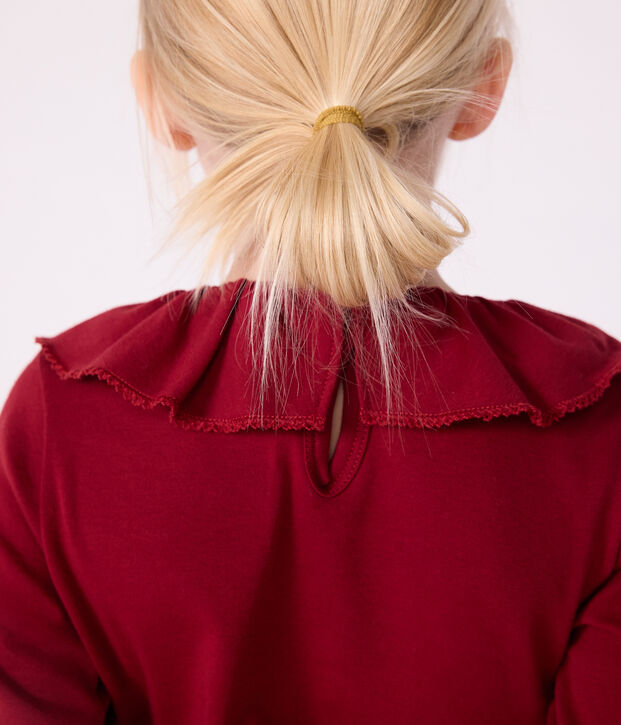 Tee-shirt enfant manches longues en coton uni rouge