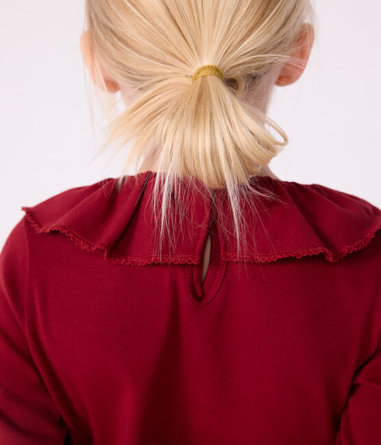 Effen katoenen T-shirt met lange mouwen voor kinderen AMARANTE