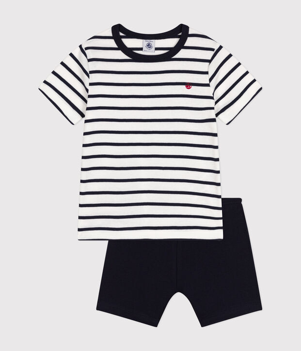Katoenen marini&egrave;re-pyjama voor jongens wit/blauw