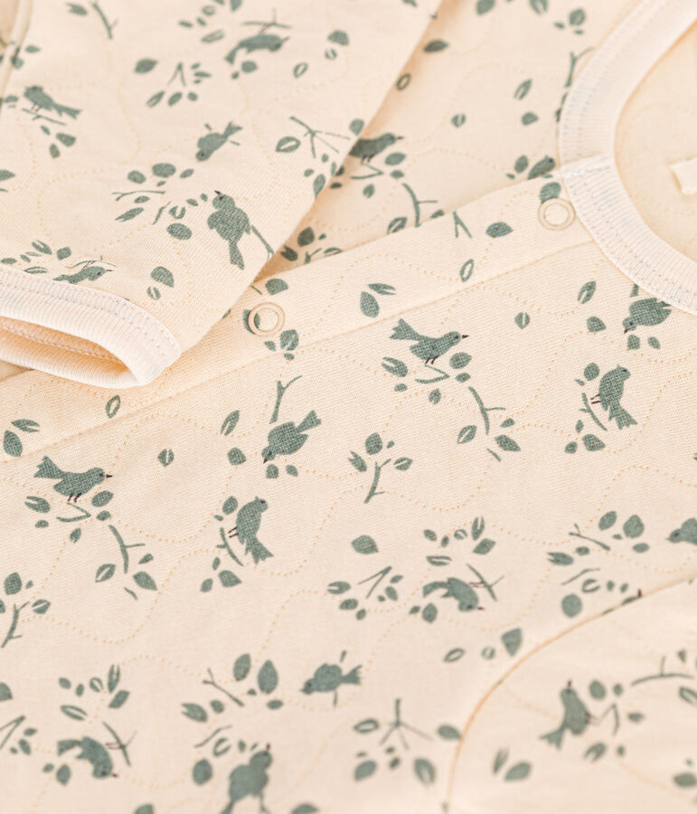 Combinaison longue en tubique matelass&eacute; b&eacute;b&eacute; &eacute;cru/vert