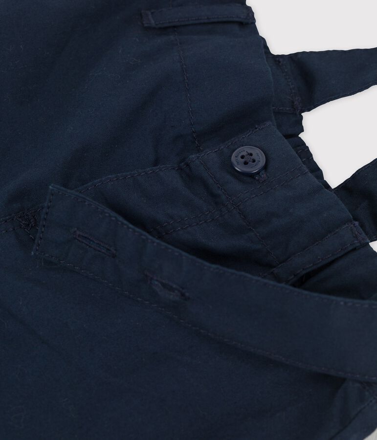 Short met schouderbandjes in stevige keperstof voor baby's blauw