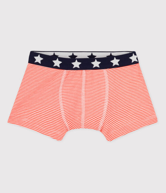 Boxer petit garçon en coton orange CORAL/blanc MARSHMALLOW