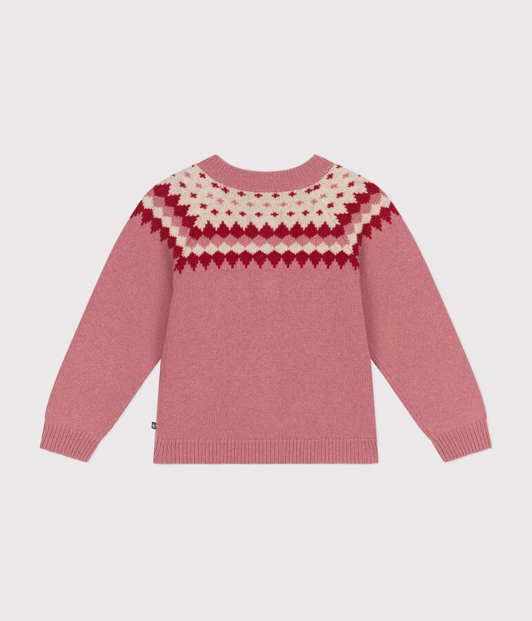 Cardigan jacquard laine et coton enfant fille rose/&eacute;cru