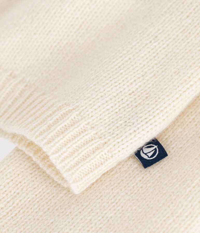 Cardigan met kraagje, deels gebreid met wol ecru AVALANCHE