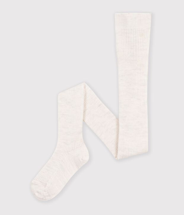 Collants enfant en laine et coton unis beige chin&eacute;