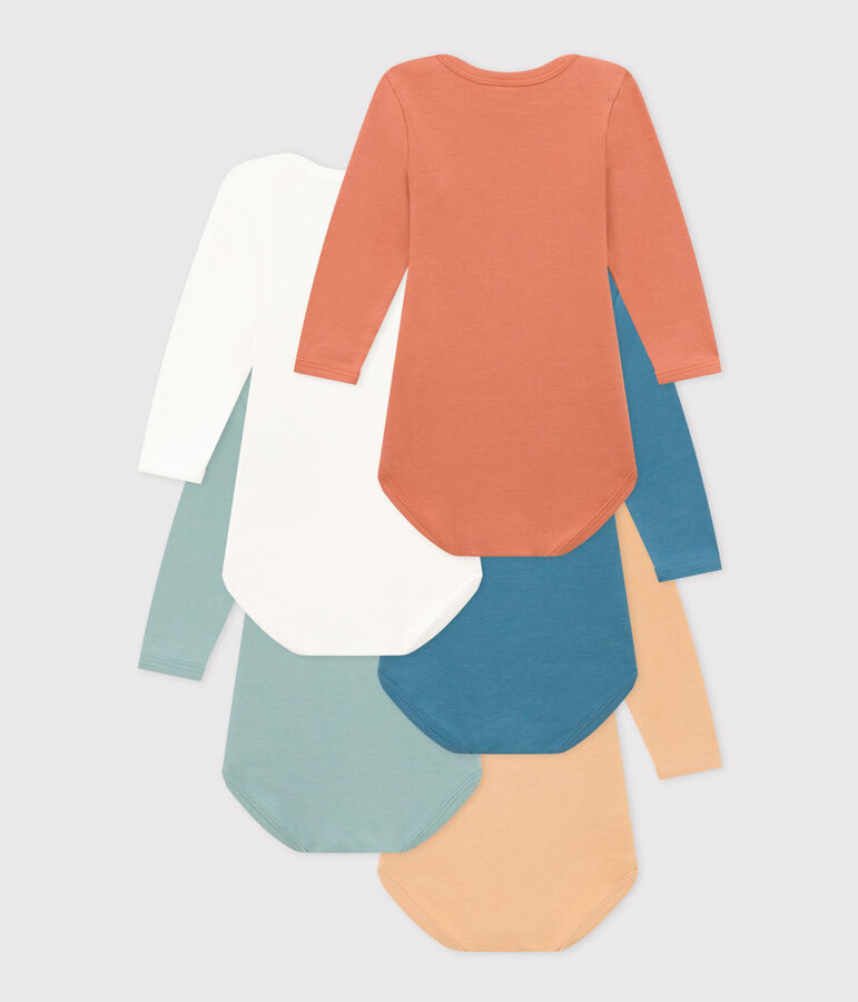 Set van 5 effen katoenen body's met lange mouwen multicouleur