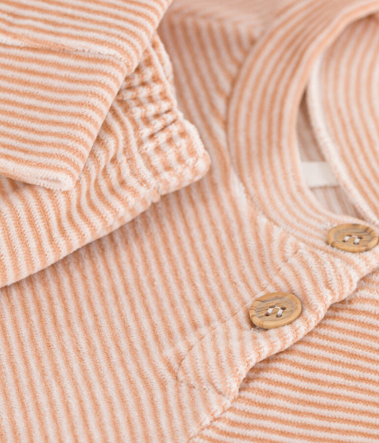 Ensemble 2 pi&egrave;ces b&eacute;b&eacute; en velours en coton beige/blanc