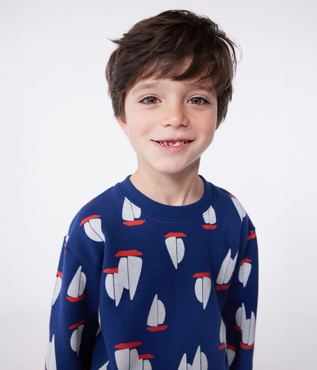 Sweatshirt enfant en coton imprim&eacute; bleu/multicouleur