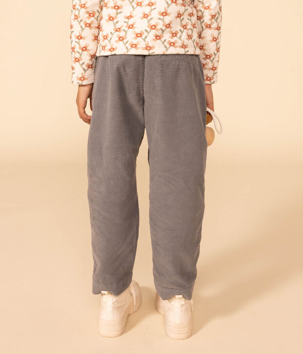 Pantalon droit en velours fin enfant fille kaki