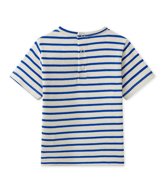 Gestreept T-shirt met korte mouwen voor babyjongens wit FETA/blauw PERSE