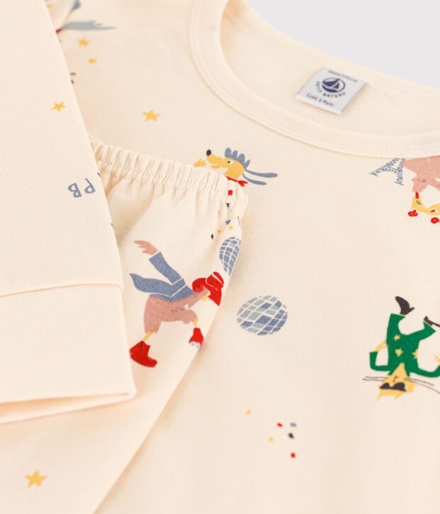 Pyjama phosphorescent en molleton  enfant &eacute;cru/multicouleur
