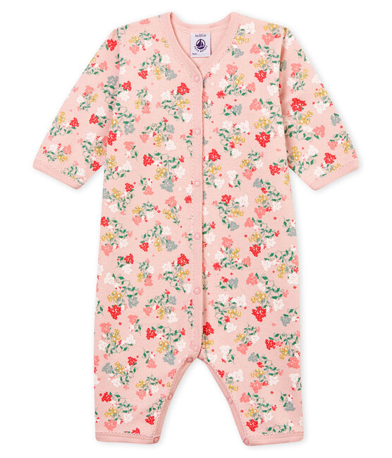Zachte pyjama zonder voetjes voor babymeisjes roze JOLI/wit MULTICO