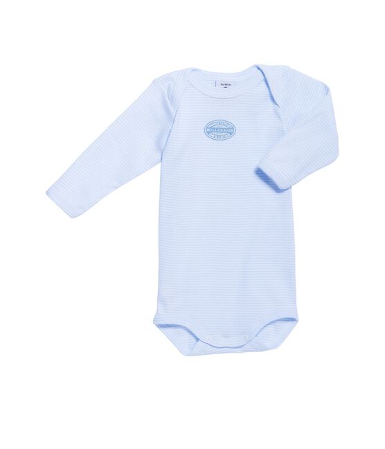 Babybody met lange mouwen en milleraies-strepen voor jongens blauw FRAICHEUR/wit ECUME