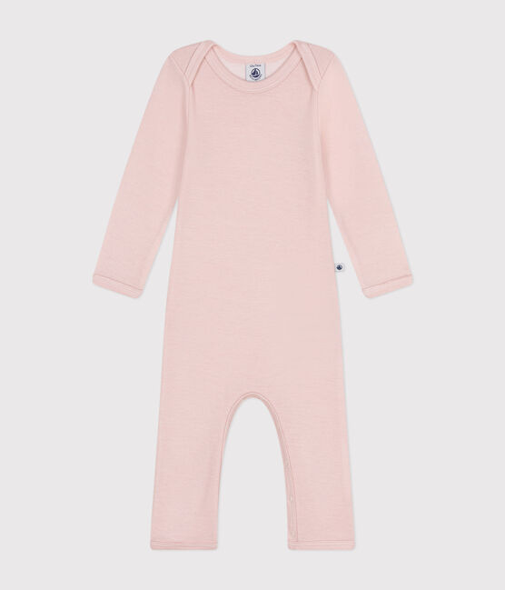 Babybody met lange pijpen in wol en katoen roze SALINE