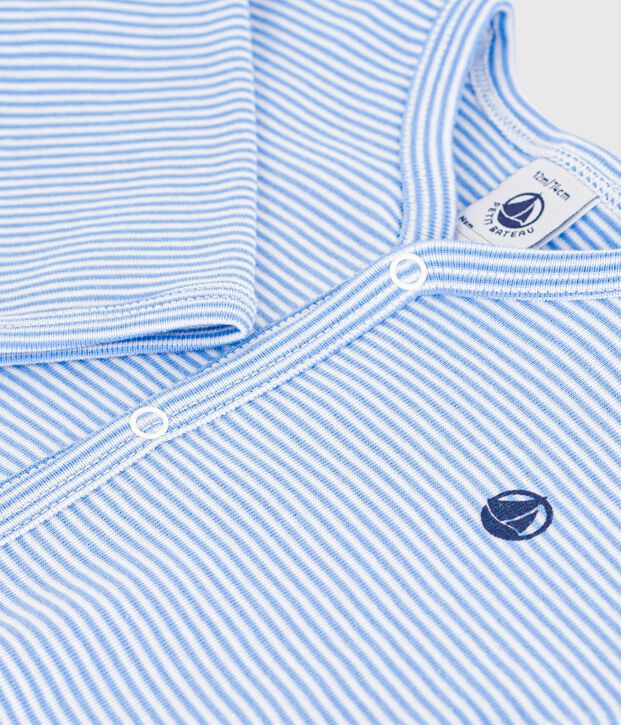 Pyjama b&eacute;b&eacute; en coton imprim&eacute; &agrave; rayures bleu/blanc