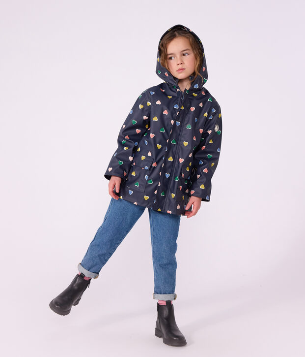 Regenjas voor kinderen met hartjesprint blauw/multicouleur