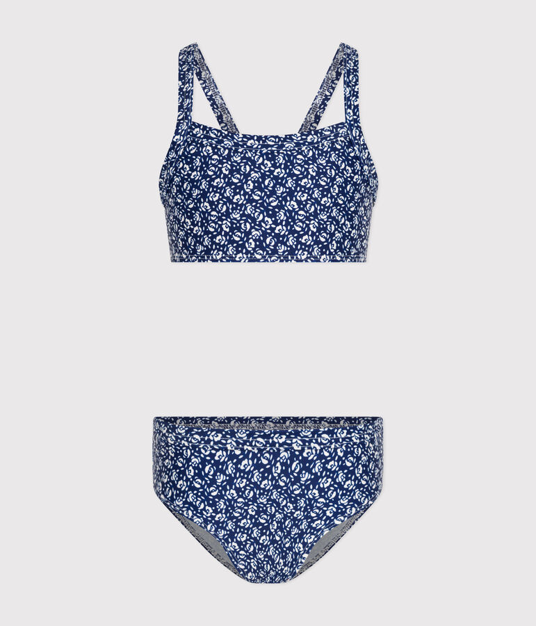 Maillot de bain 2 pi&egrave;ces imprim&eacute; enfant fille bleu/blanc