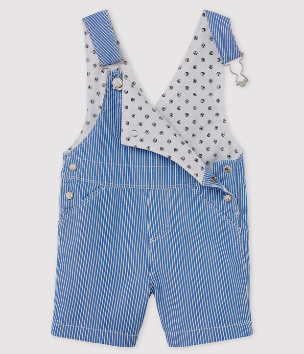 Linnen tuinbroek voor baby's blauw/wit