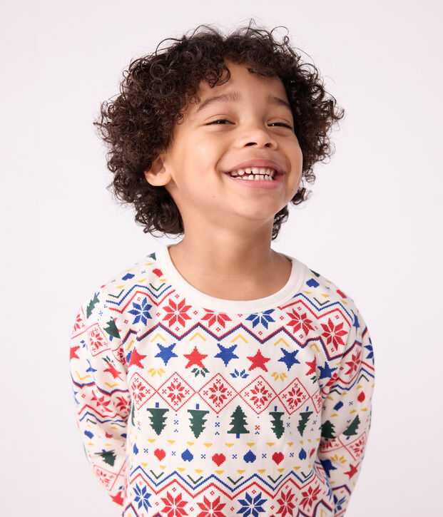 Kinderpyjama van fleece met kerstprint ecru/multicouleur
